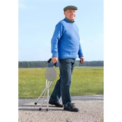 Alu-Gehstock mit Sitz, Dreifußgehhilfe, faltbar