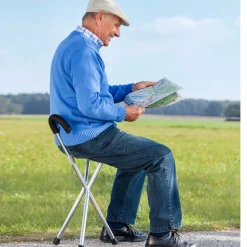 Alu-Gehstock mit Sitz, Dreifußgehhilfe, faltbar