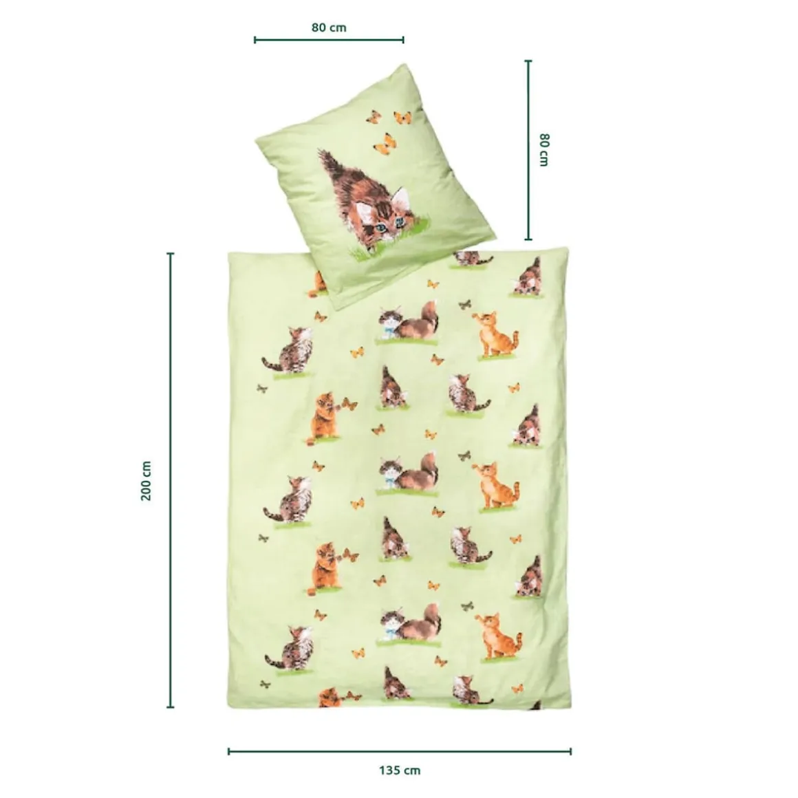 Bettwäsche Baumwolle "Kätzchen", 2-teilig, 135x200 cm grün