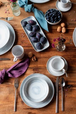 Dessertteller-Set, Steinzeug TIEFER SEE Grau / Weiß