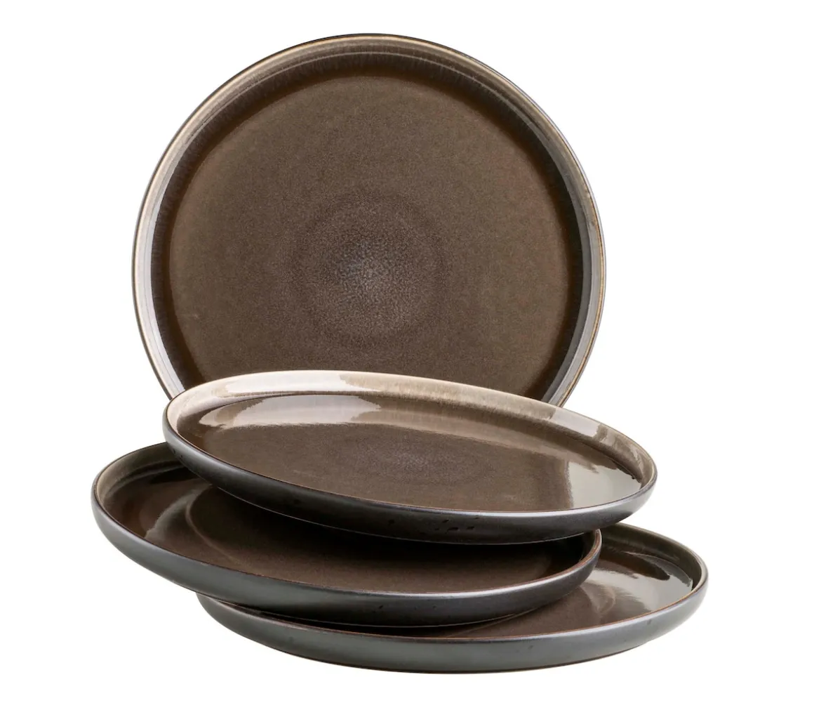 Dessertteller-Set, Steinzeug Niara Schwarz / Grau