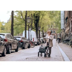 Einkaufsrollator Rollz Flex mit Sitz und Tasche, faltbar Pebble White