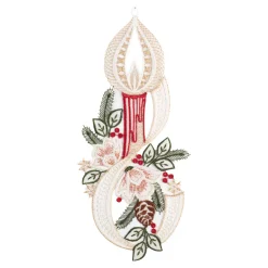 Fensterbild-Stickerei aus Plauener Spitze Kerze