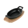 Freyersbacher Kleine Gusseisenpfanne Oval 14x9 cm, Emaille Servierpfanne | Mit Brett und Tuch