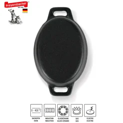 Freyersbacher Mini Cocotte 12x8,5 cm Gusseisen, Kleiner Emaille Topf | Oval, mit Brett und Tuch