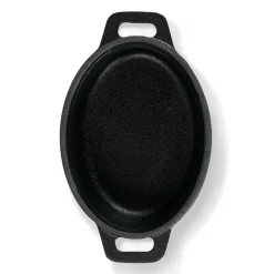 Freyersbacher Mini Cocotte 12x8,5 cm Gusseisen, Kleiner Emaille Topf | Oval, mit Brett und Tuch