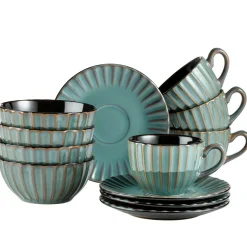 Frühstücksset, Steinzeug Confino Petrol