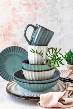 Frühstücksset, Steinzeug Confino Petrol