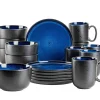 Frühstücksset, Steinzeug NIARA Schwarz / Blau