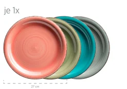 Geschirr-Set, Steingut Lumaca Koralle /Grau /Grün /Blau