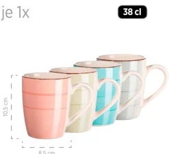 Geschirr-Set, Steingut Lumaca Koralle /Grau /Grün /Blau