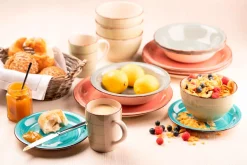 Geschirr-Set, Steingut Lumaca Rauchblau / Olivgrün