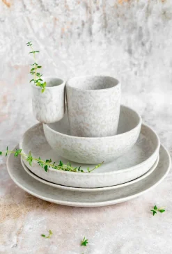 Geschirr-Set, Steinzeug Alpenwiese Beere / Creme