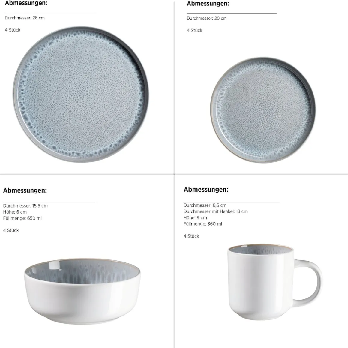 Geschirrset, Steinzeug Lunaria Grau