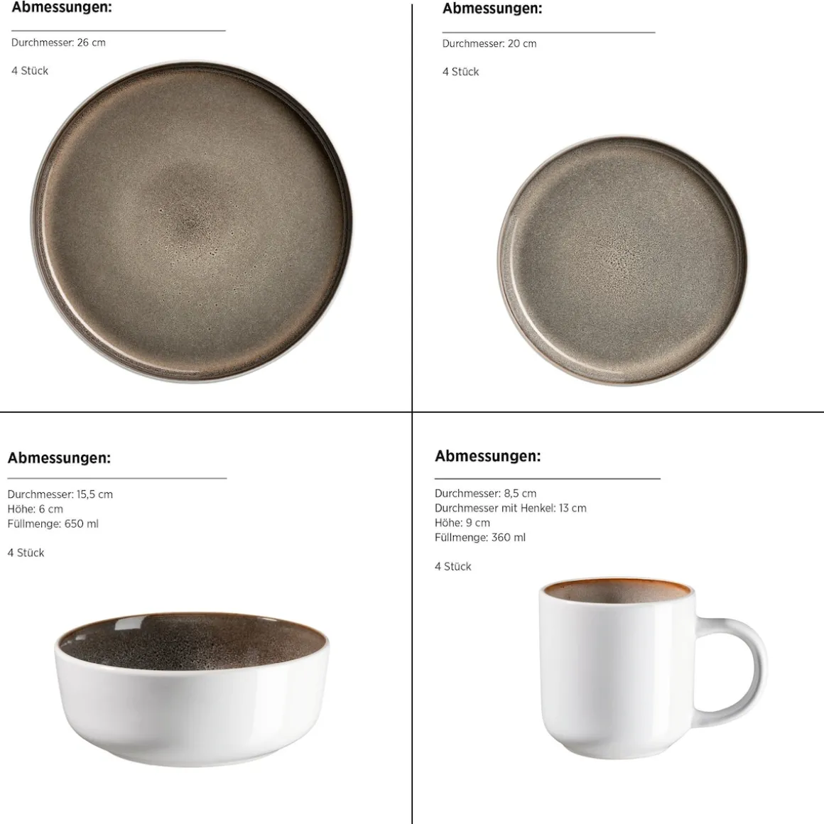 Geschirrset, Steinzeug Lunaria Braun