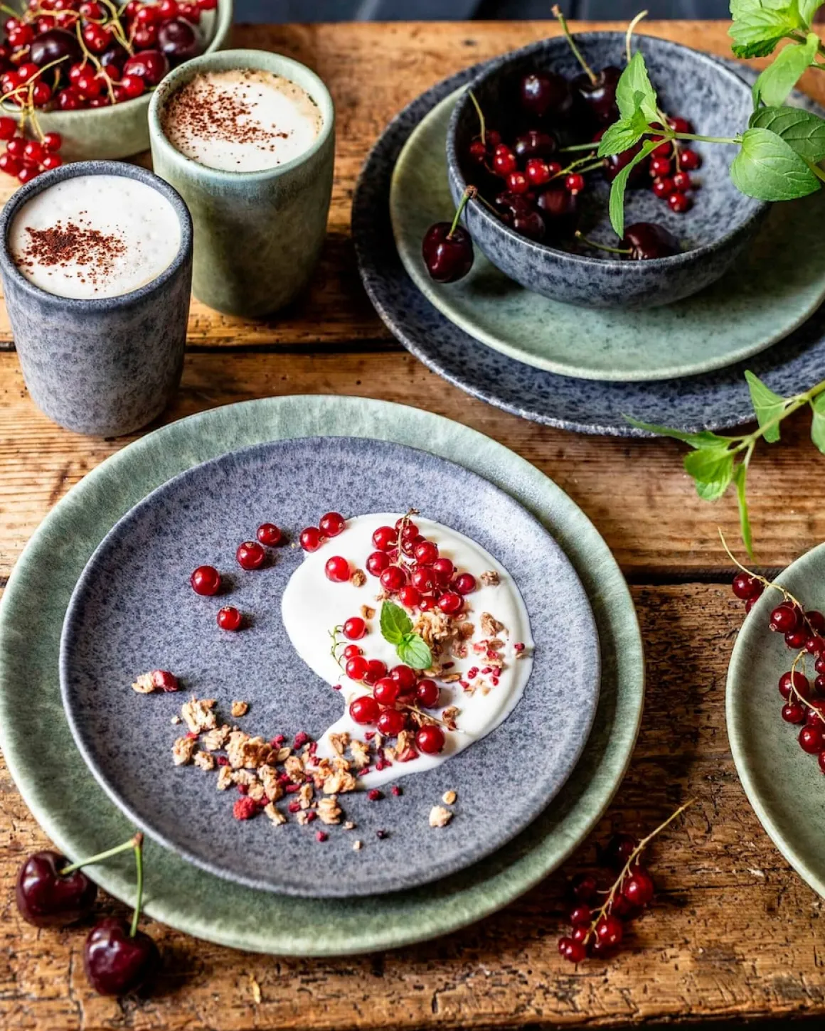 Geschirr-Set, Steinzeug Moos'N'Stein Grau