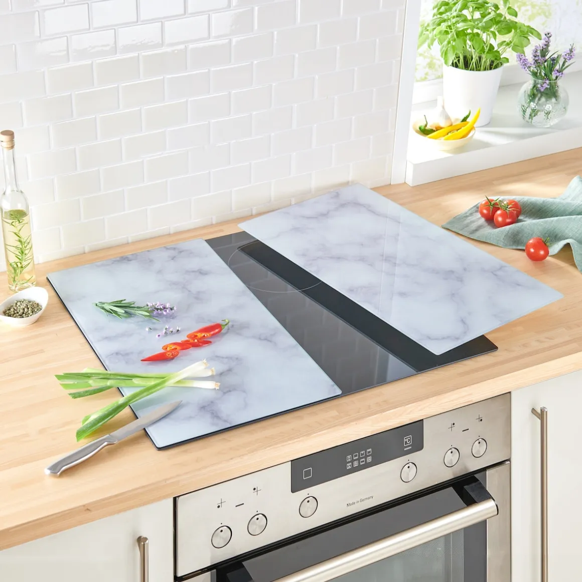Herdabdeckplatten "Marmor“, 2 Stück Weißer Marmor