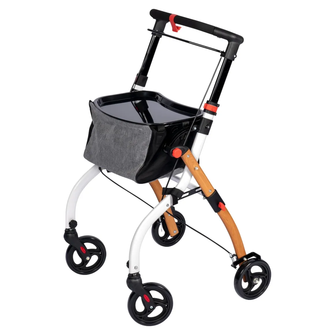 Indoor-Rollator in Holz-Optik mit Tasche und Tablett - AT51040 weiß/braun