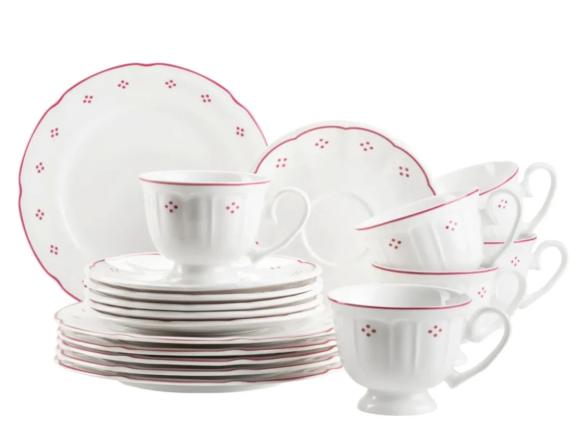 Kaffeeservice, Porzellan Lova Weiß / Rot