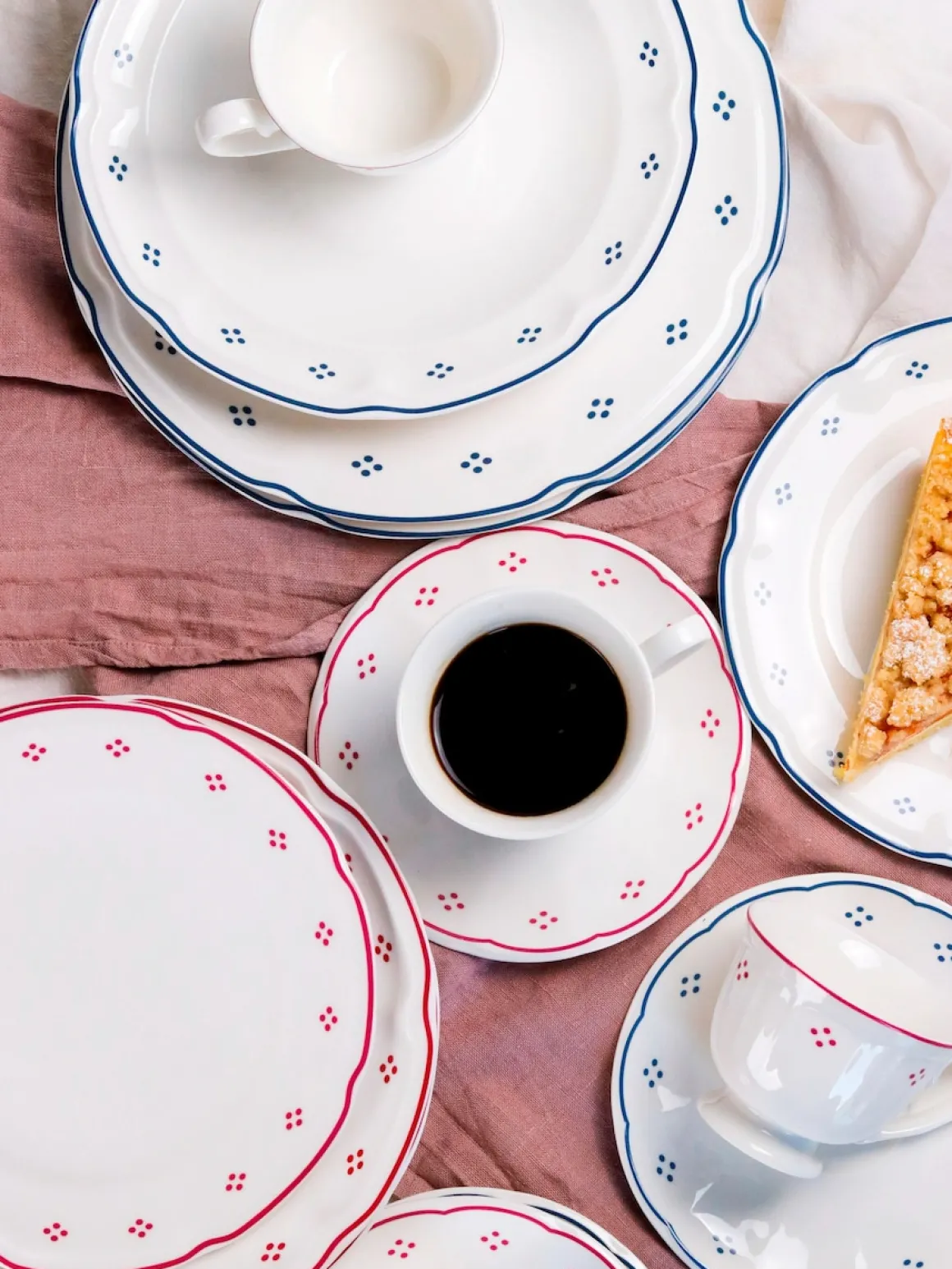 Kaffeeservice, Porzellan Lova Weiß / Rot