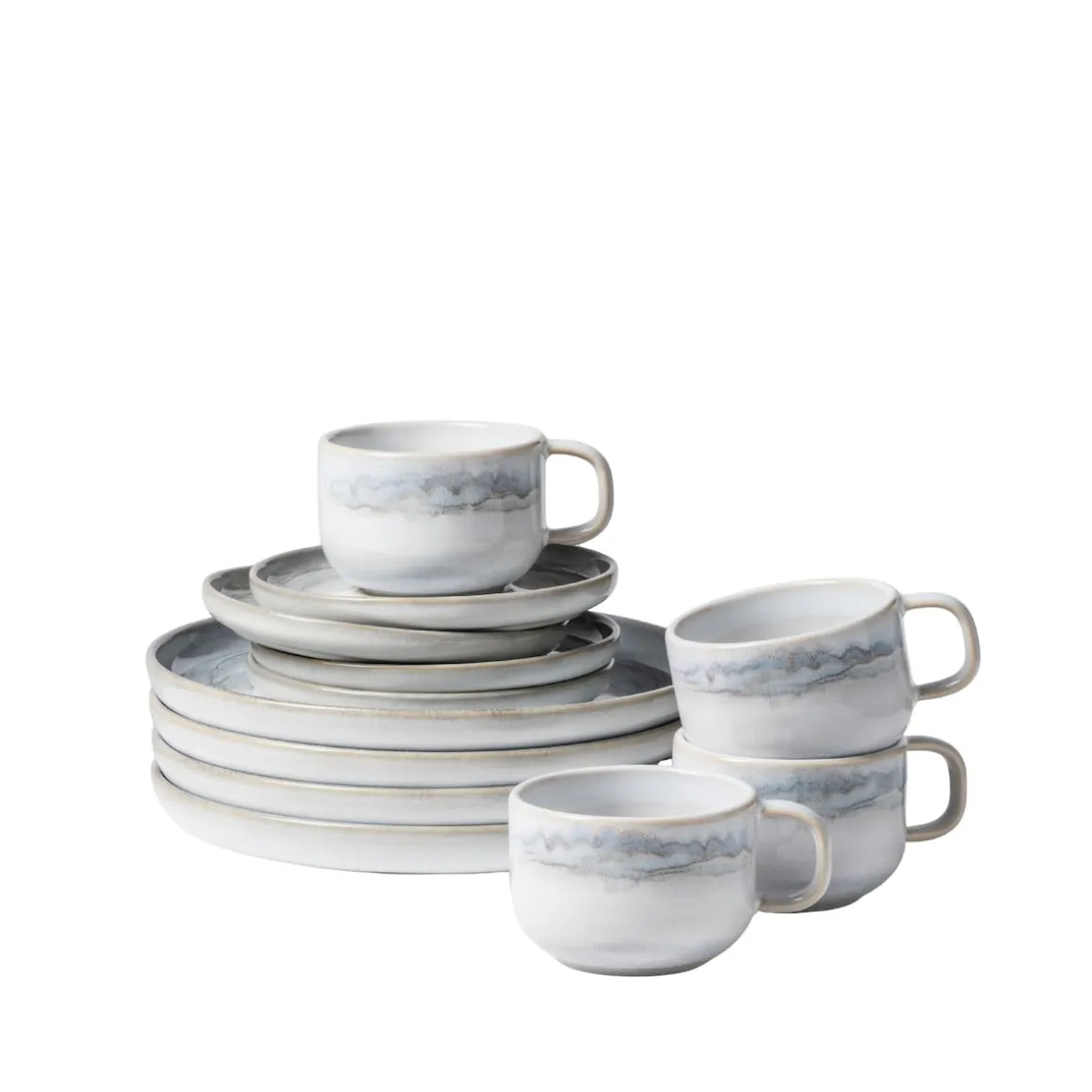 Kaffeeservice, Steinzeug TIEFER SEE Grau / Weiß