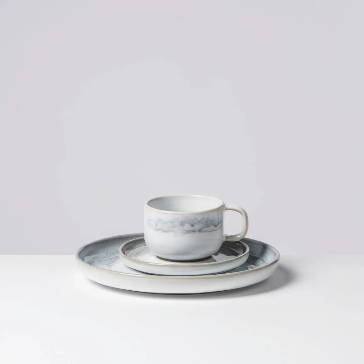 Kaffeeservice, Steinzeug TIEFER SEE Grau / Weiß