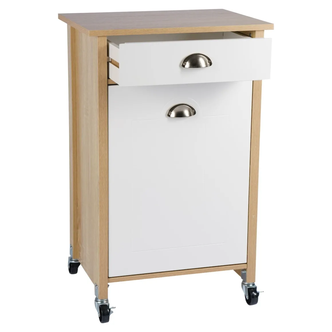 Küchenwagen mit Mülltrennsystem Eiche, weiß
