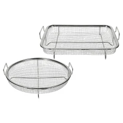 Knusper-Grillkorb "Edelstahl" 2er Set, eckig und rund