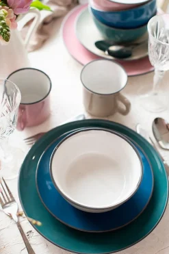 Kombiservice, Steinzeug Maila Petrol, Altrosa, Beige, Dunkelblau