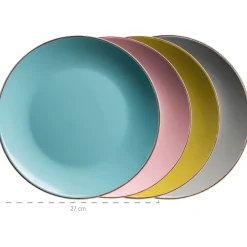 Kombiservice, Steinzeug METALLIC RIM Rosa, Grün, Blau, Grau