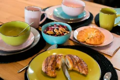 Kombiservice, Steinzeug METALLIC RIM Rosa, Grün, Blau, Grau