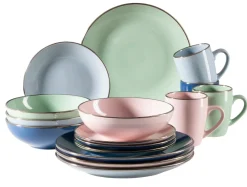 Kombiservice, Steinzeug METALLIC RIM Rosa,Mint,Blau,Dunkelblau