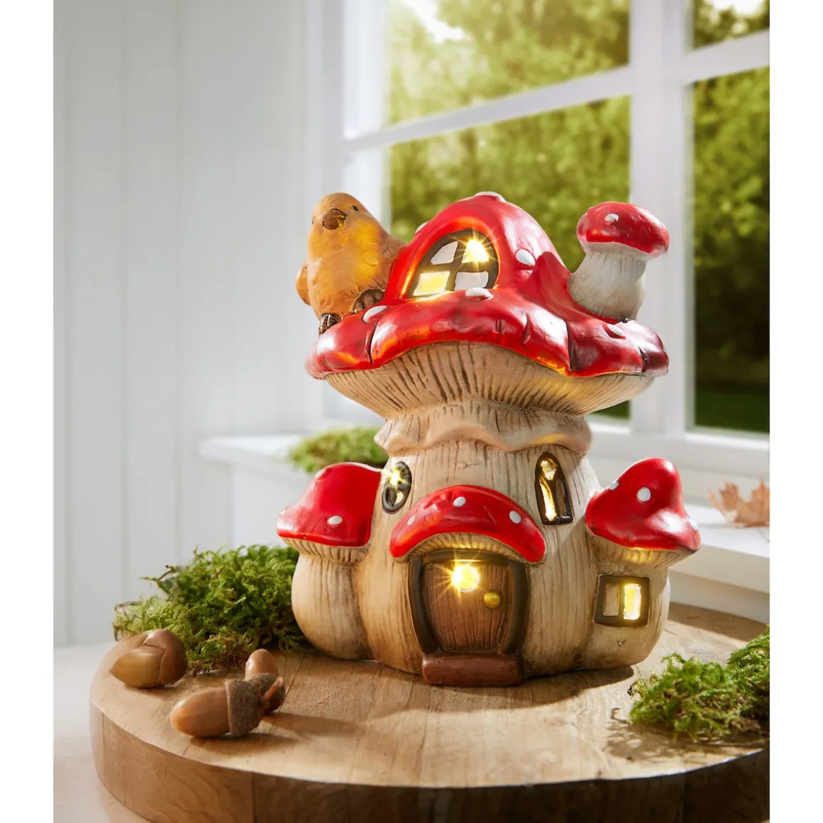 LED-Dekofigur-Pilzhaus Vogel