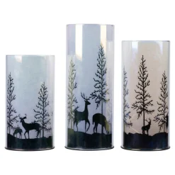 LED-Dekogläser-Set "Winterwald", 3-teilig