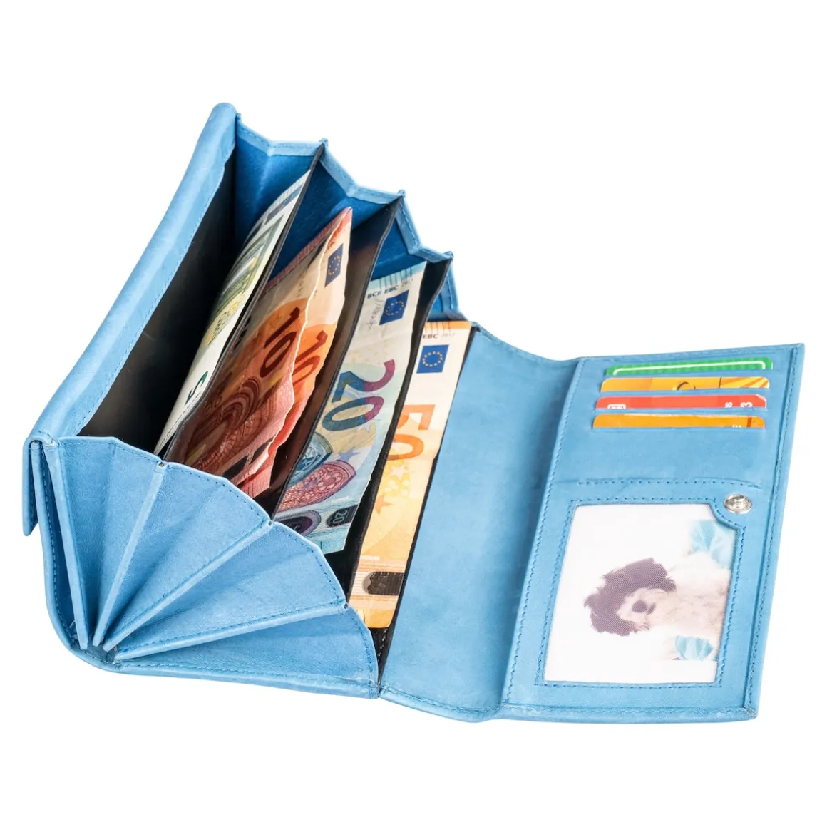 Lederbörse „Hibiskus“ hellblau