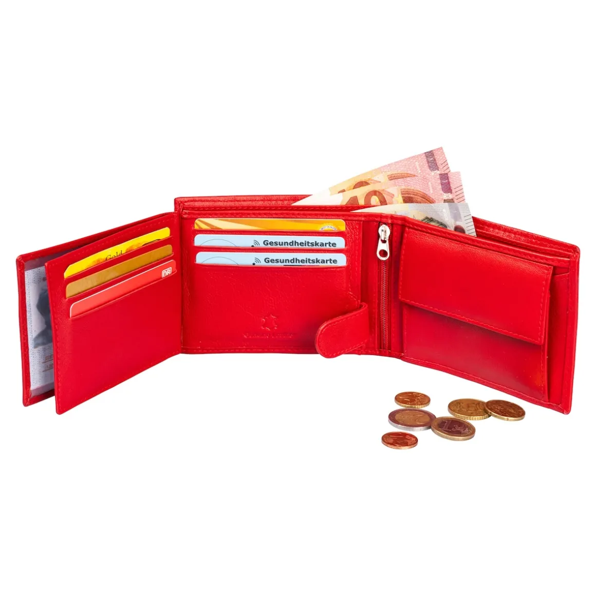 Lederbörse „Sicherheitsfach“ mit Initialen rot