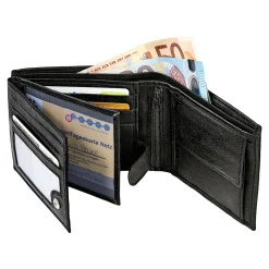 Lederbörse „Sicherheitsfach“ mit Initialen schwarz