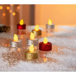 LED-Glitter-Teelichter, 6 Stück rot | silber | gold