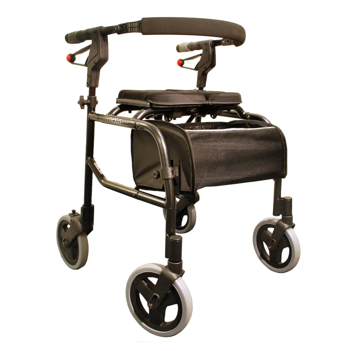 Leichtgewicht-Rollator NeXus mit Rückengurt und Tasche, faltbar grau