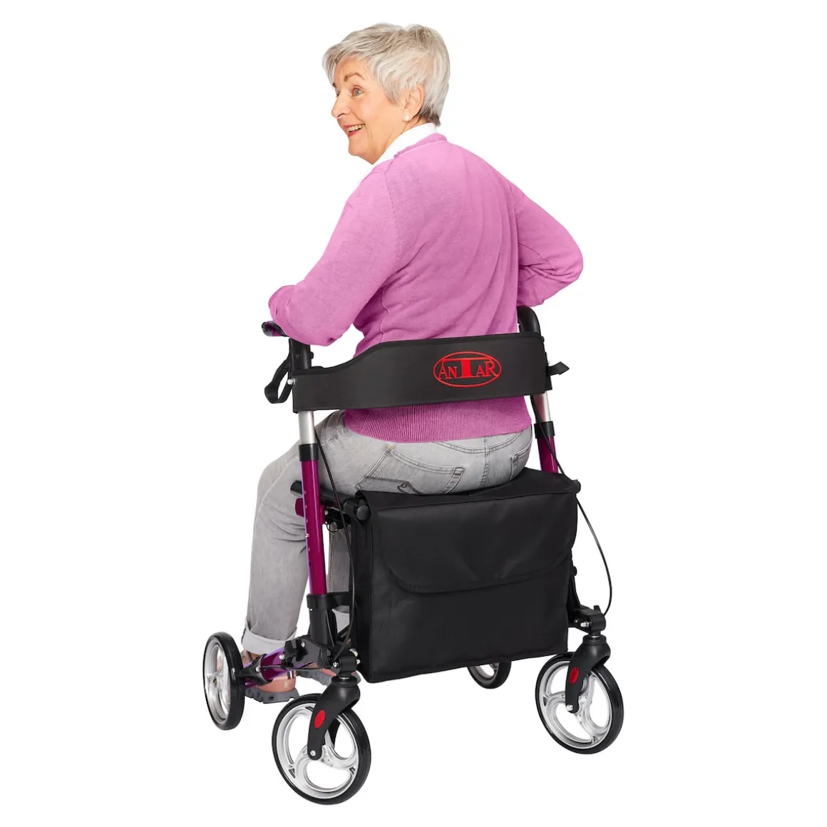 Leichtgewicht-Rollator Premium, Aluminium, mit Rückengurt und Tasche - AT51006 lila