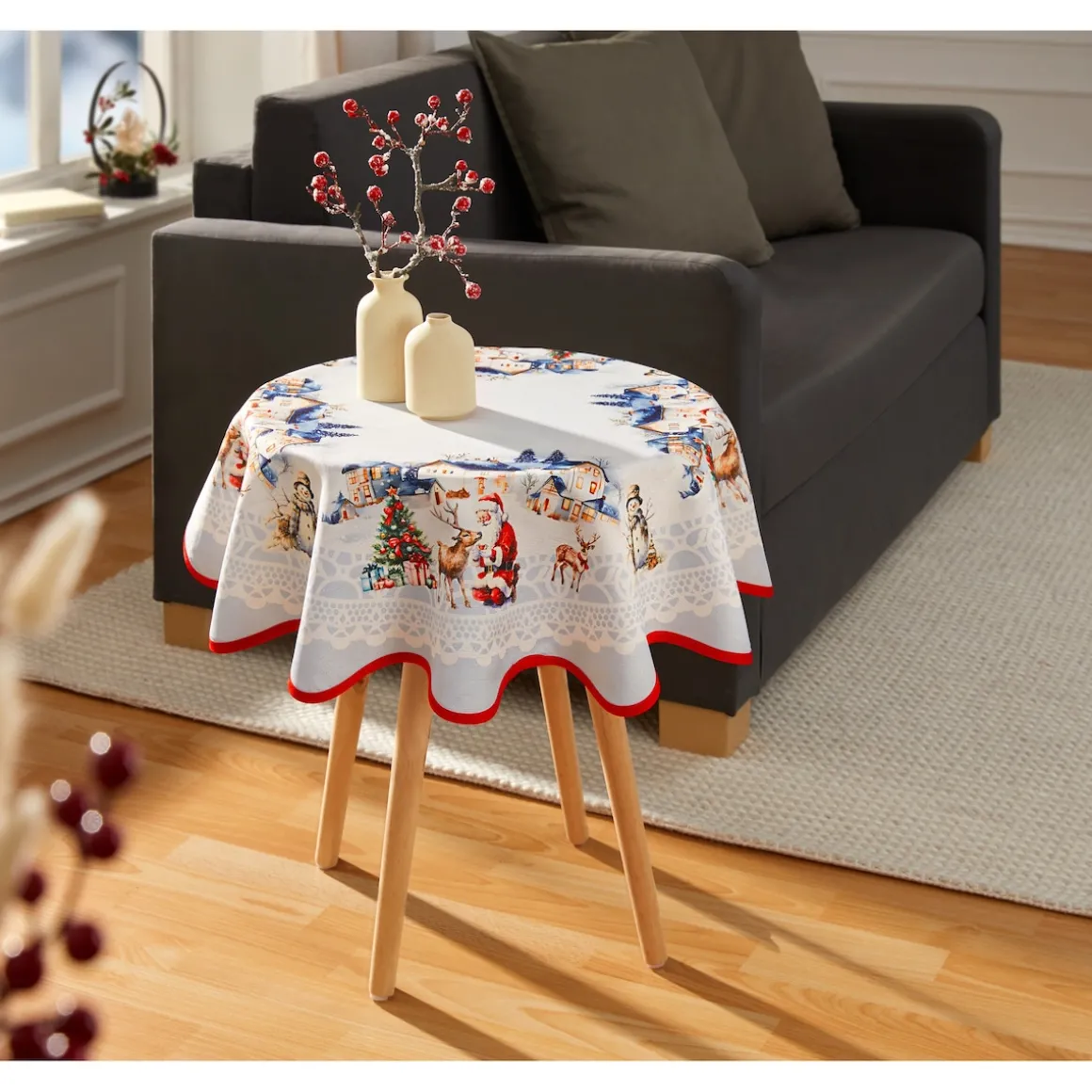 Mitteldecke „Weihnachtsdorf“, Ø 85 cm