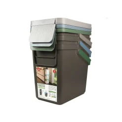 Müllbehälter, 3er Set, je 25 l, stapelbar grau