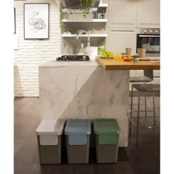 Müllbehälter, 3er Set, je 25 l, stapelbar grau