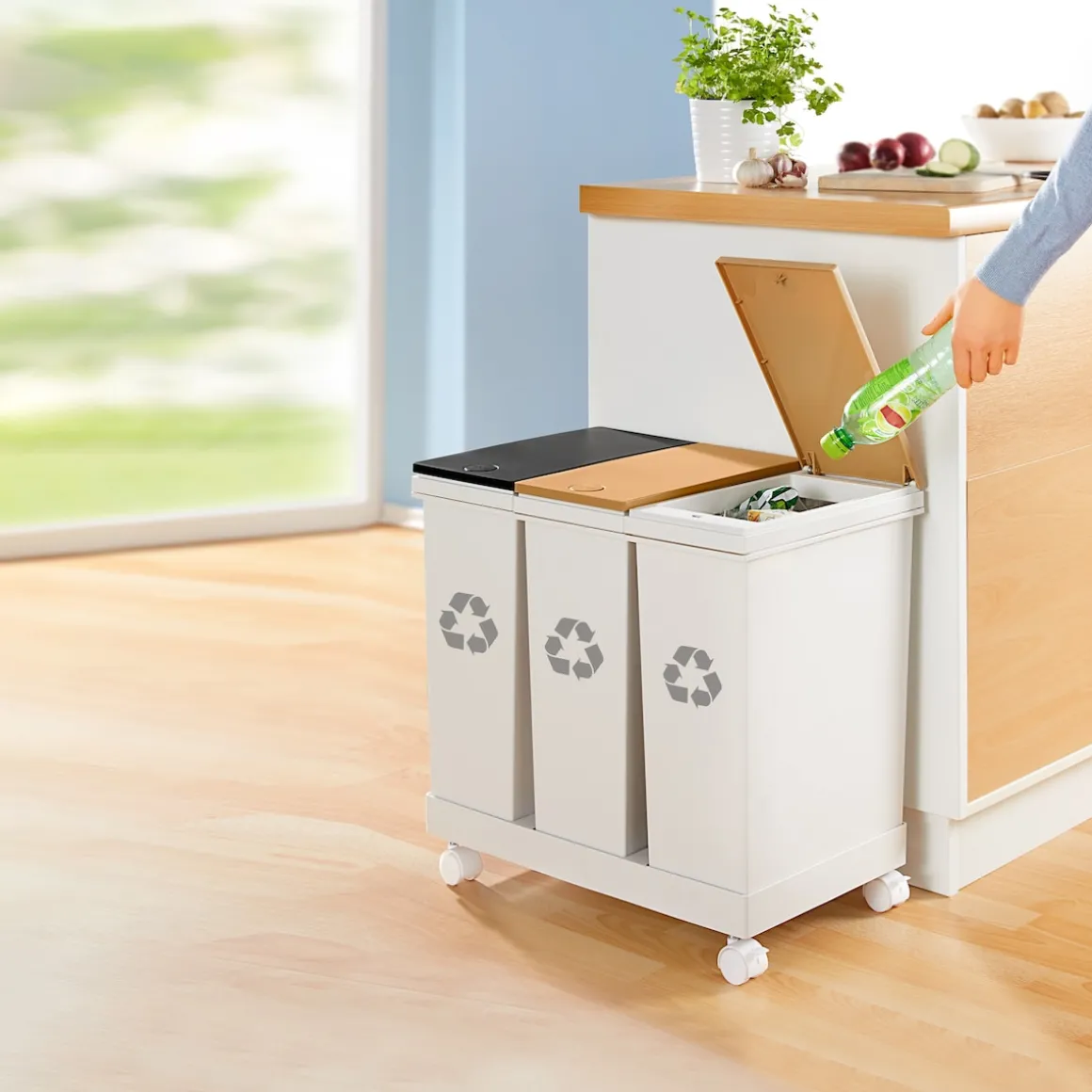 Mülltrennsystem "Genial", 3 Fächer je 20 l braun