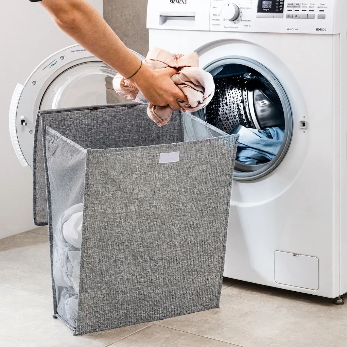 Platzspar-Wäschesammler + Gratis 2 Klebehaken
