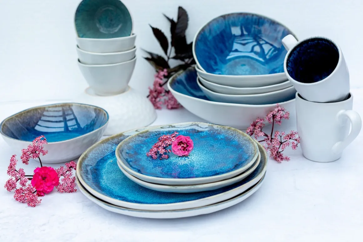 Salatschüssel-Set, Steinzeug Frozen Blau
