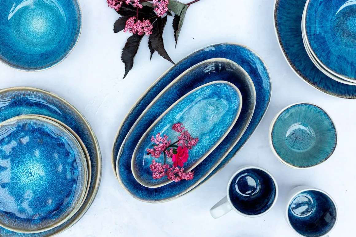 Salatschüssel-Set, Steinzeug Frozen Blau