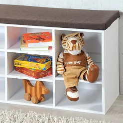 Schuhschrank mit Sitzkissen aus Stoff
