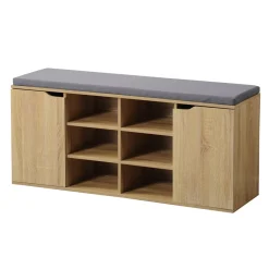 Schuhschrank mit Sitzkissen, 2 Türen und 6 Fächer Sonoma-Eiche
