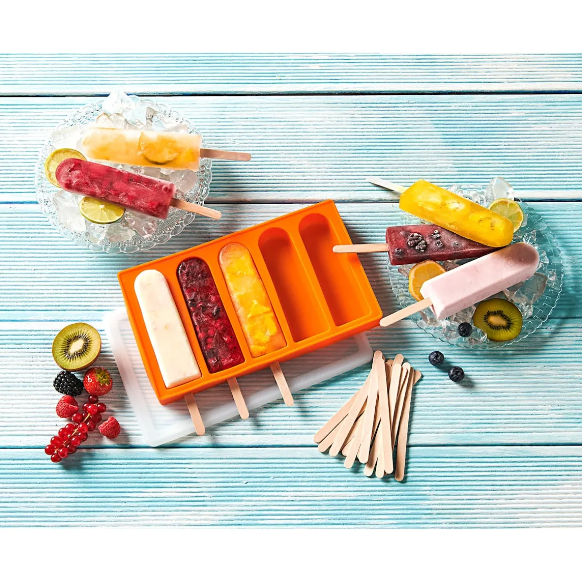 Silikonform "Eis am Stiel" inkl. 50 Holzstielen
